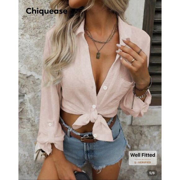 Chiquease Casual Solid Color Pocket Button-Up Collared Long Sleeve Minimalist Sh - Picture 2 of 9